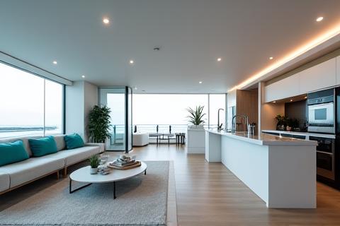 Intérieur contemporain d'une péniche haut de gamme